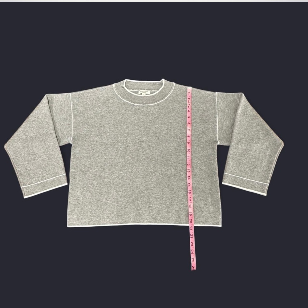 Max Studio Gray Crewneck Sweater with White Trim - Picture 5 of 6